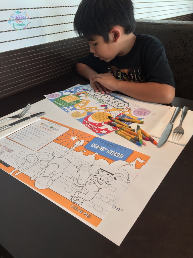 Eggspectation activity sheet and kids menu