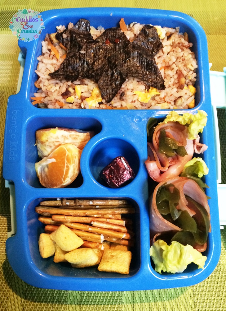 Fried rice topped with bat cut out