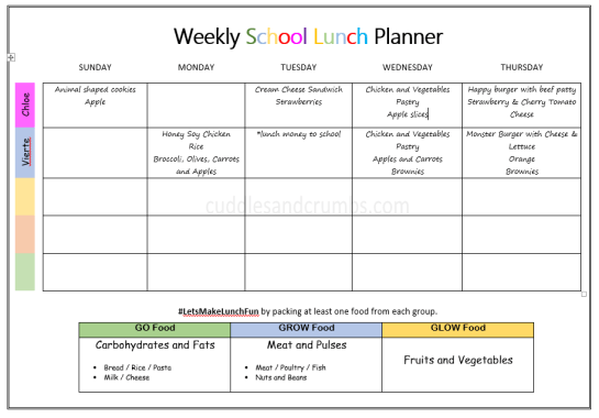 weekly school lunch menu planner